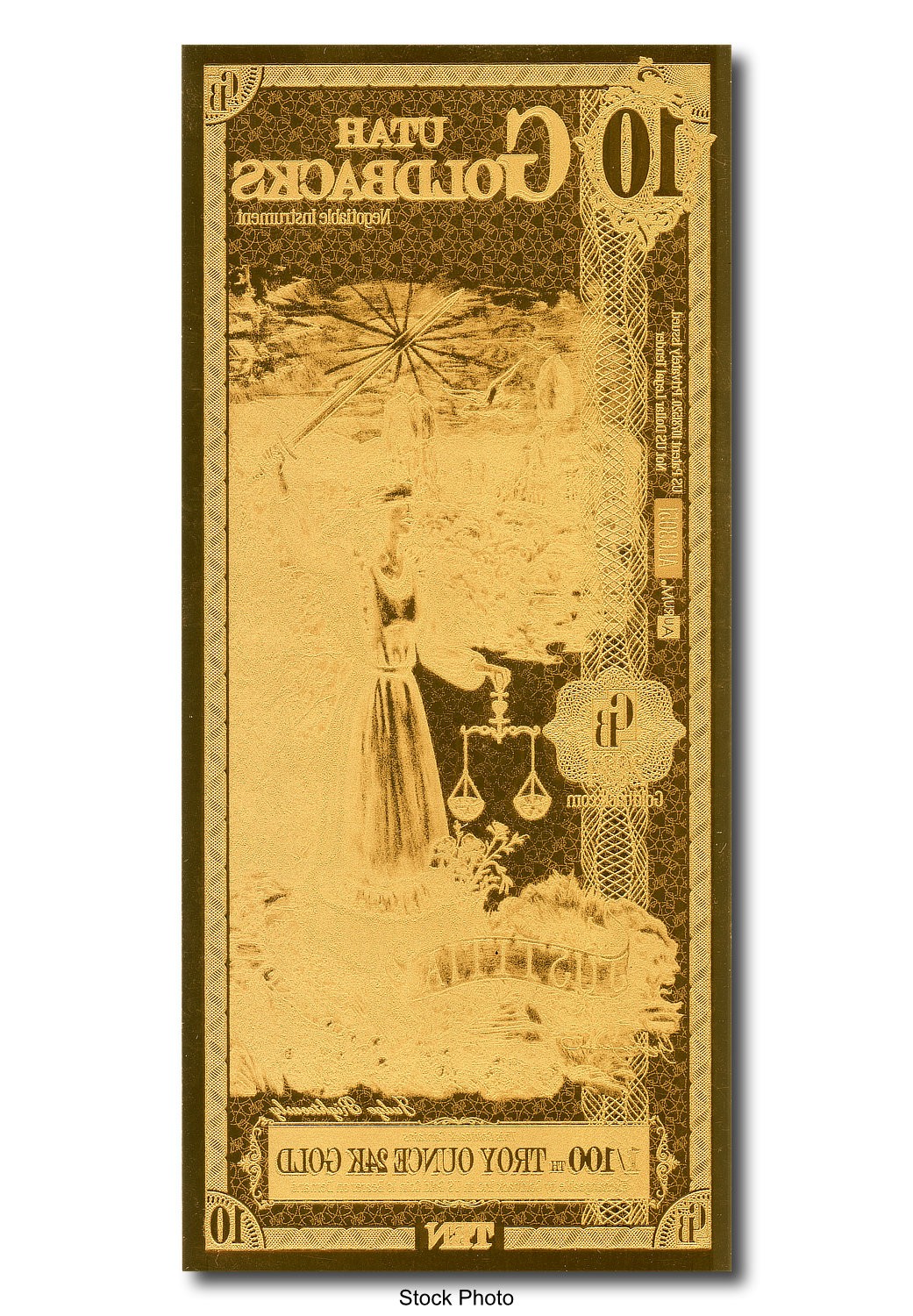 2024 Aurum 10 GB Utah 1/100 oz 24K Gold Foil Note Ltd. Edition Ten Goldbacks