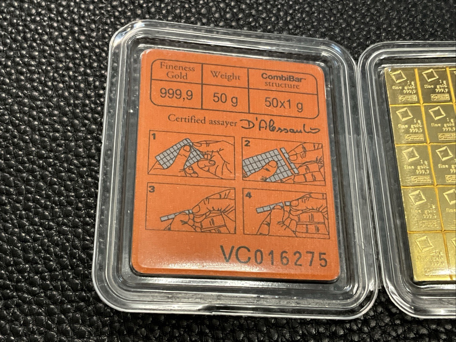 1 gram Gold CombiBar™ Valcambi Suisse .9999 Fine Gold Bar On Playboy Cover Card