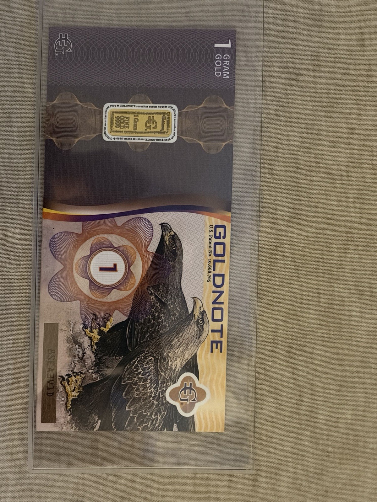 1 Gram Gold Note -GoldNote- .9999Fine GoldBar