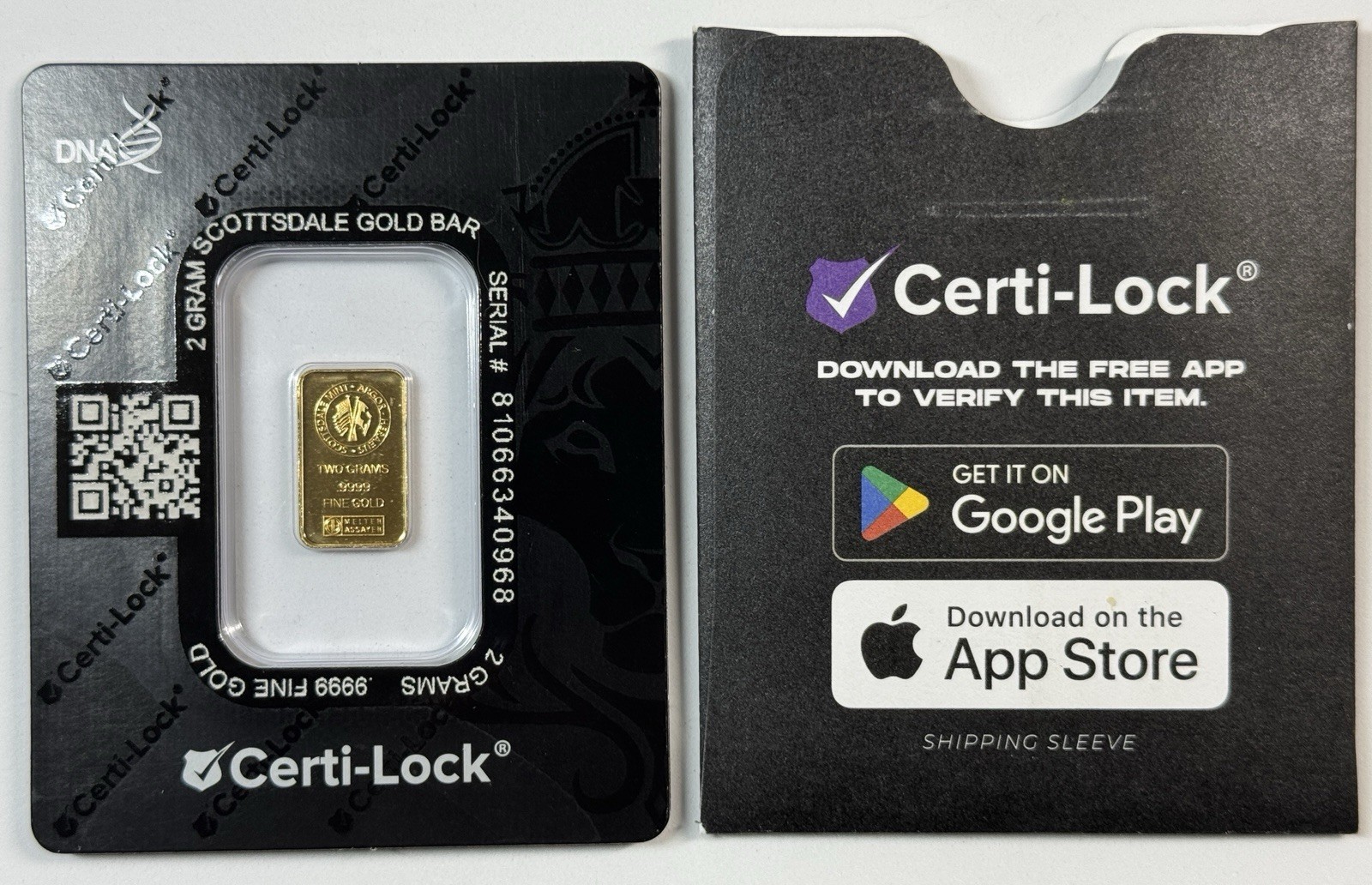2 gram Scottsdale Mint .9999 Gold Bar – Sealed in Certi-Lock COA