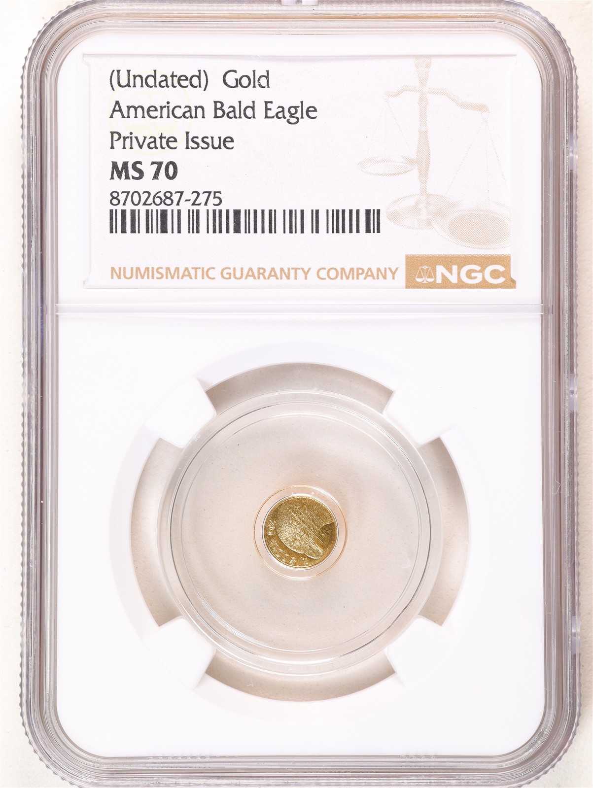 1/500oz .9999 Fine Gold American Bald Eagle MS70 NGC 8702687-275 Private Issue