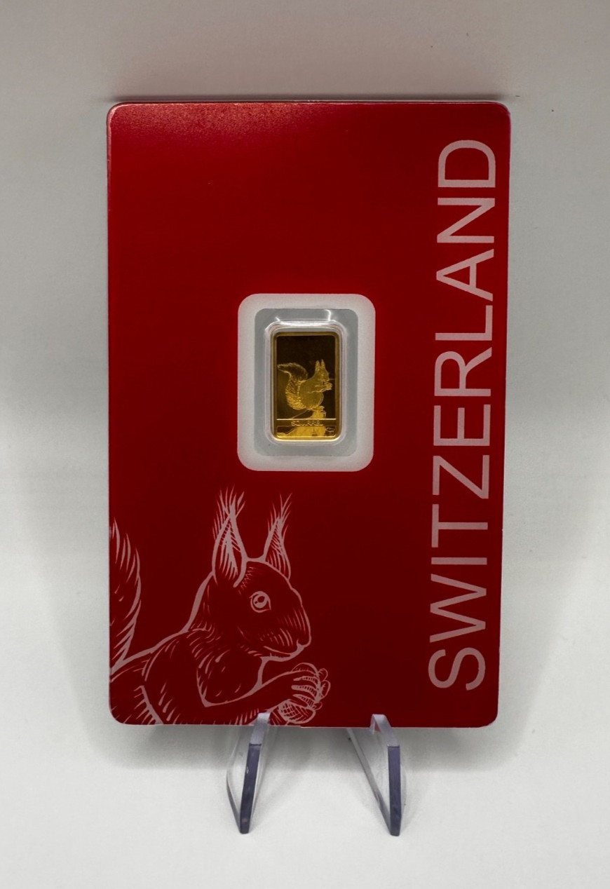 PAMP Suisse Squirrel 1g Gold Bar .999 Red Series Switzerland Goldbarren