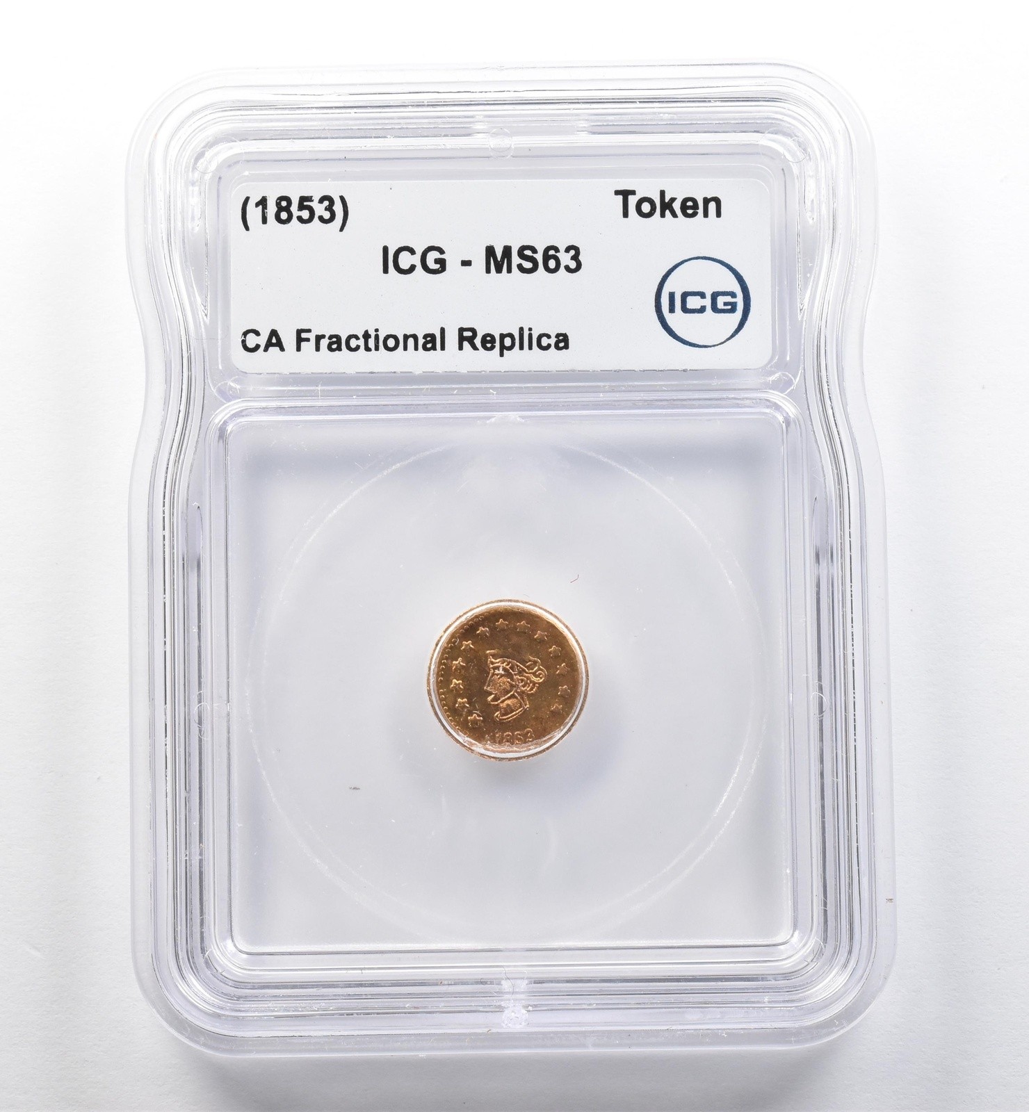 (1853) California Fractional Gold Token Indian Head 1/2 Dollar MS63 ICG *7440
