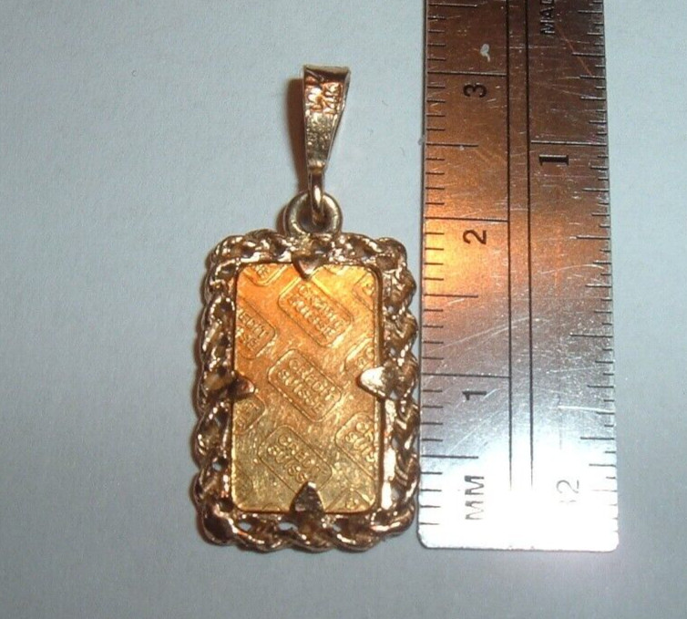 24K GOLD Credit Suisse 999.9 FINE INGOT BAR 14K ROPE BEZEL PENDANT CHAIN 2.73g