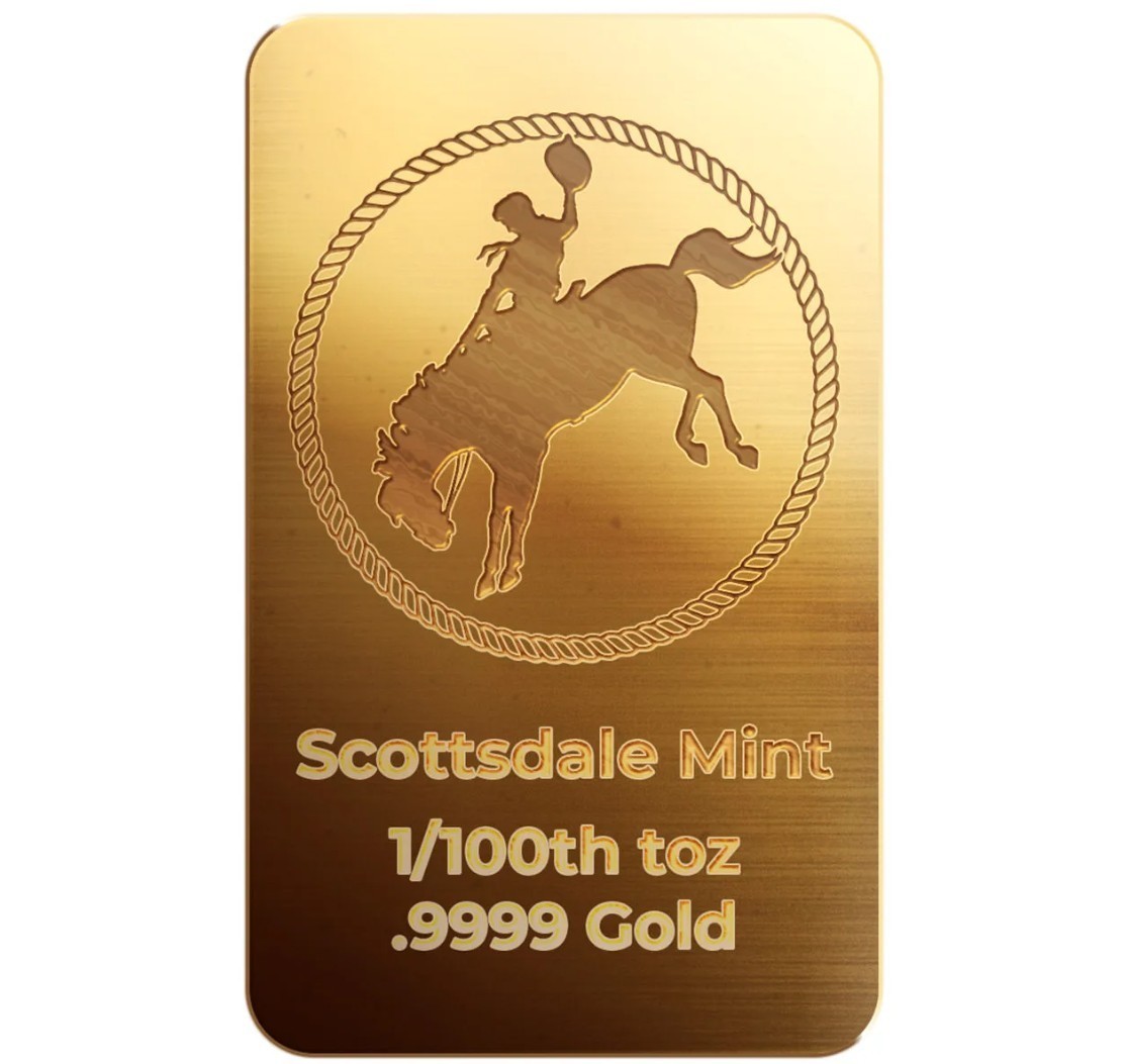 1/100 oz .9999 Gold Bar – Cowboy Hallmark Gold Bullion Bar #A564