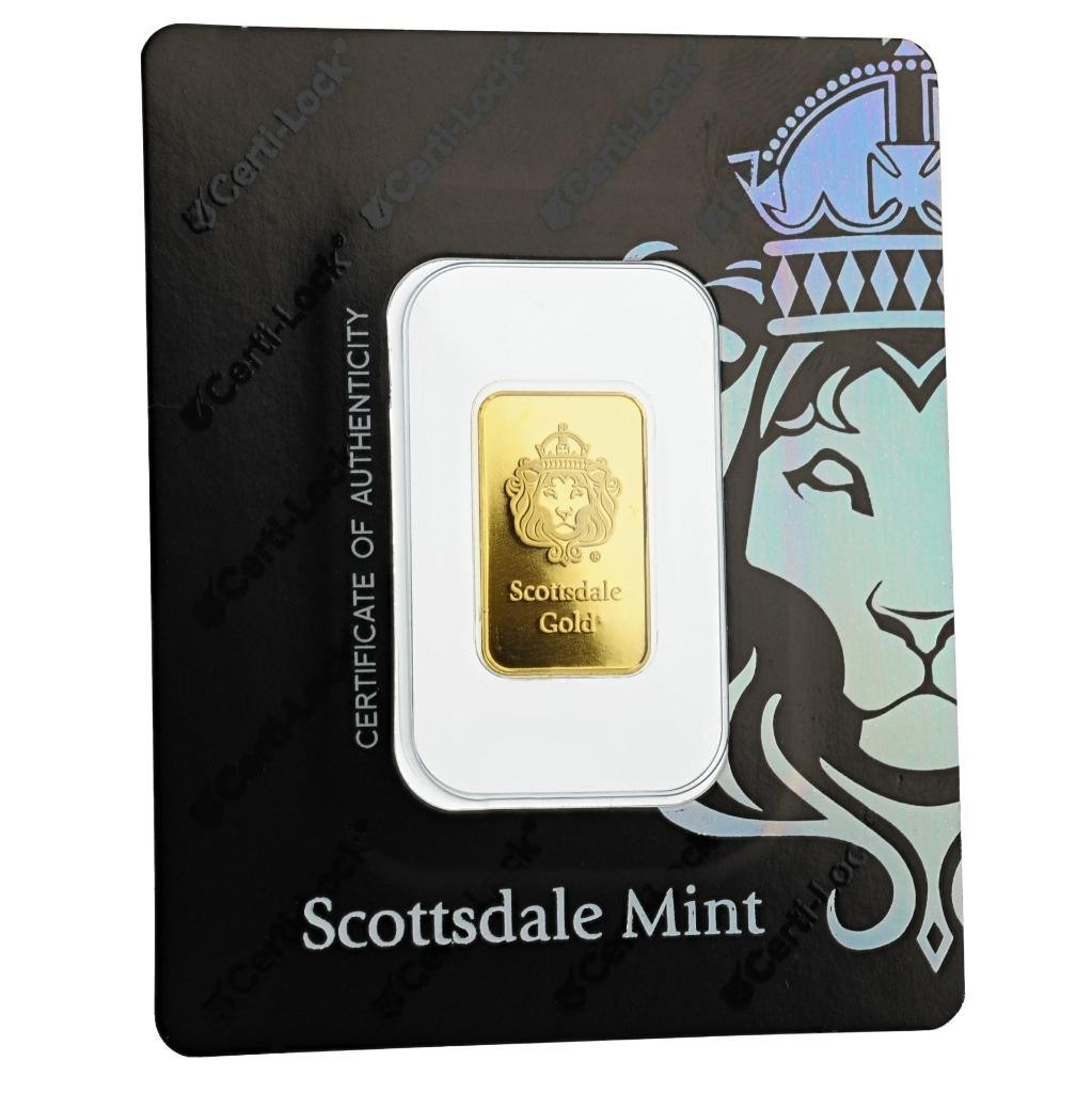 5 gram .9999 Gold Bar – Sealed in Certi-LOCK COA by Scottsdale Mint #A377