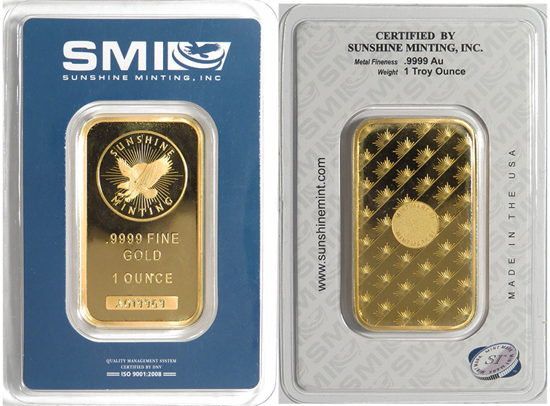Sunshine Mint 1-oz Gold Bar Mint Mark SI .9999 Fine Sealed In Assay