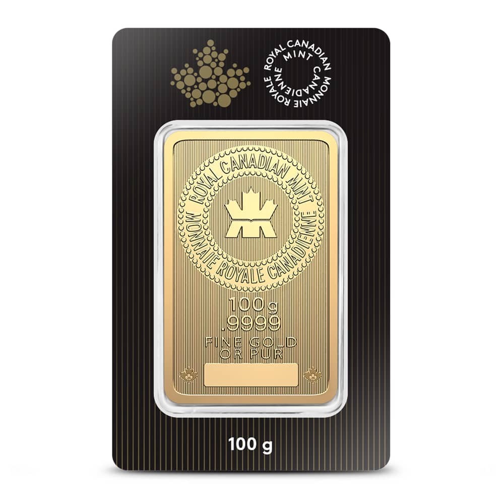 100 Gram (RCM) Royal Canadian Mint Gold Bar (New w/ Assay)