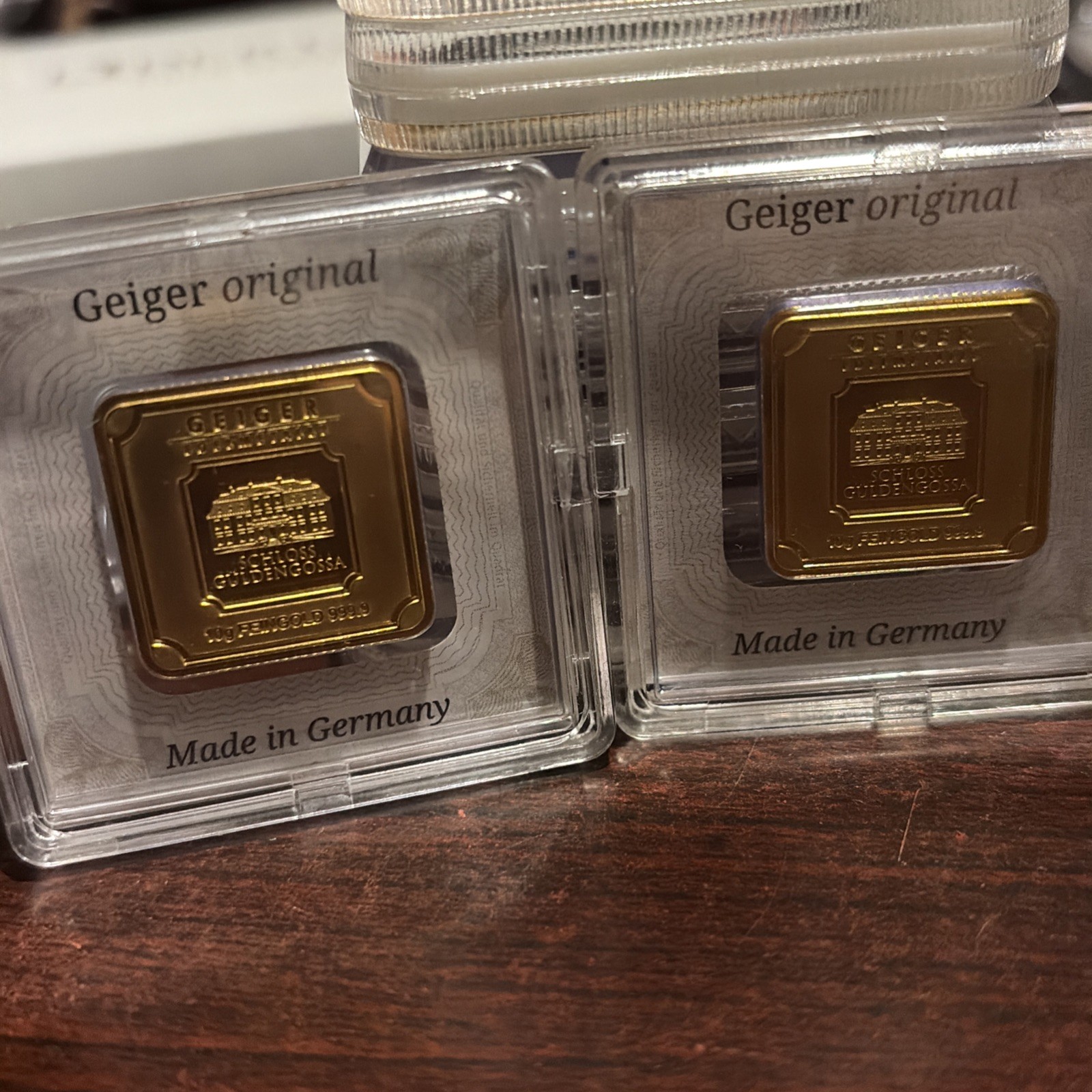 2x 10 Gram Geiger Gold Edelmetalle Square Bar 1x Beautiful Rare! 20 Gram Total