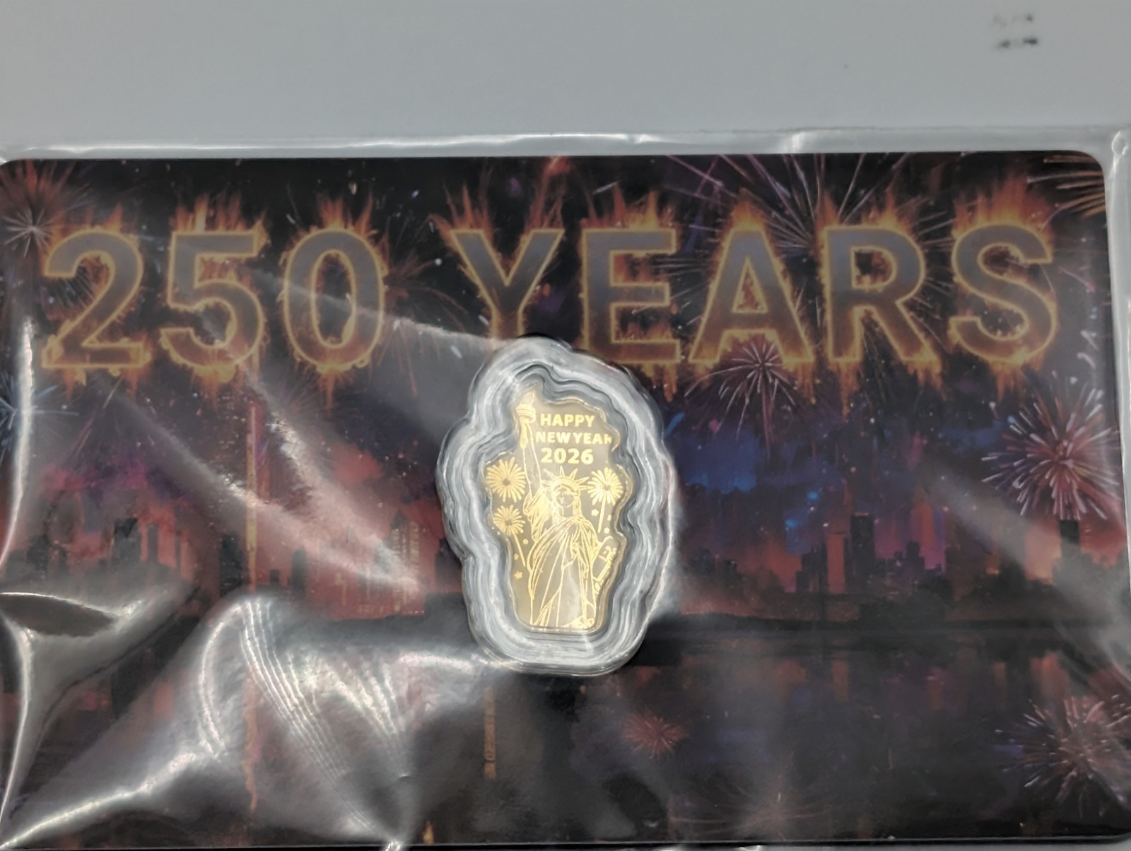 ​2026 Happy New Year 1/1000 oz .999 Fine Gold Bar Statue of Liberty Carded COA