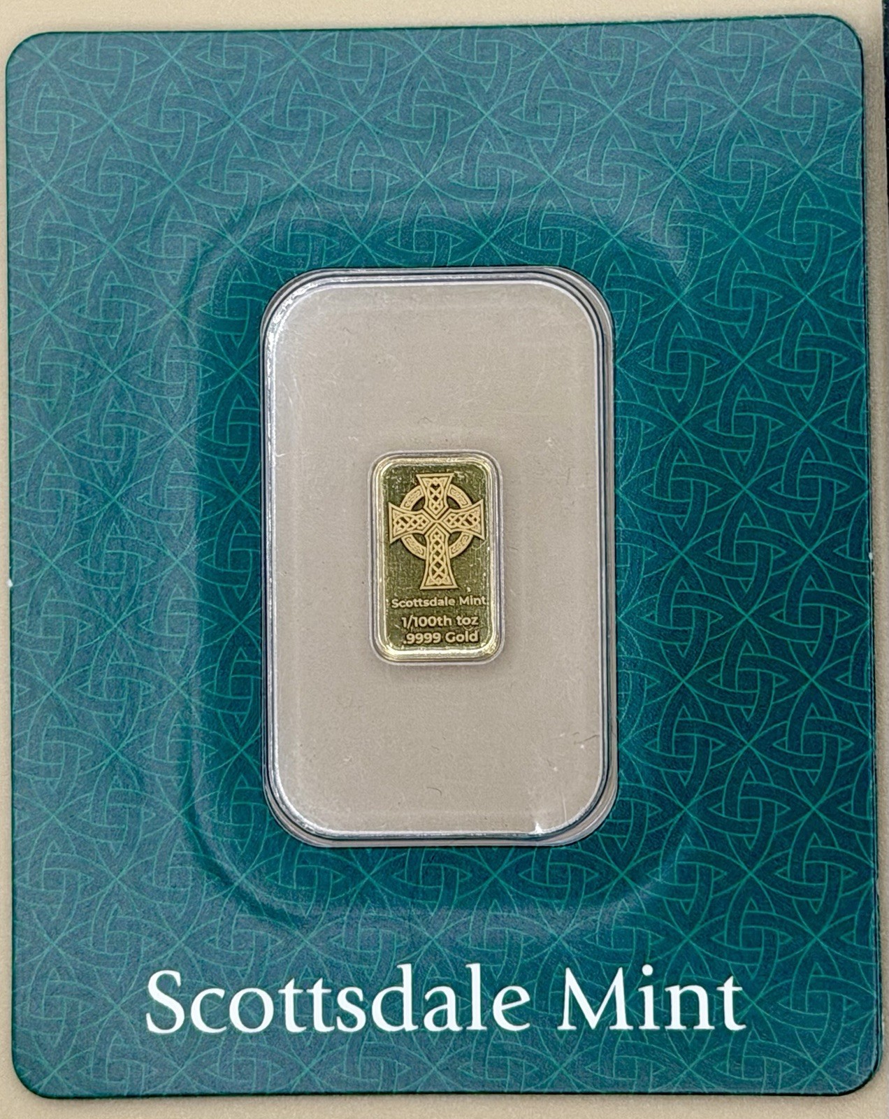 Scottsdale 1/100 oz .9999 Gold Bar – Celtic Cross (Certi-Lock®) Gold Bullion Bar