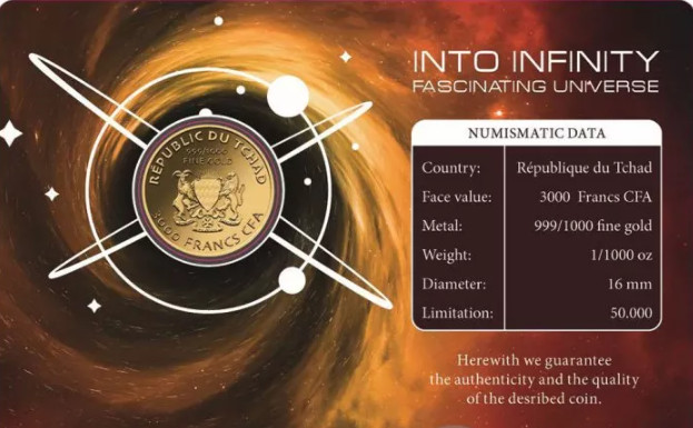 BLACK HOLE Space 1/1000 Oz Gold Coin 3000 Francs Chad 2023