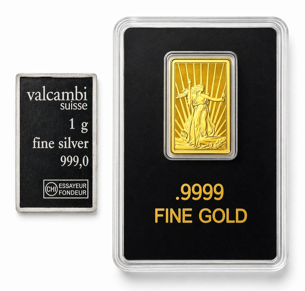 🇺🇸 2025 St. Gaudens Miss Liberty .9999 Gold Bar + FREE Valcambi Silver Bar✨