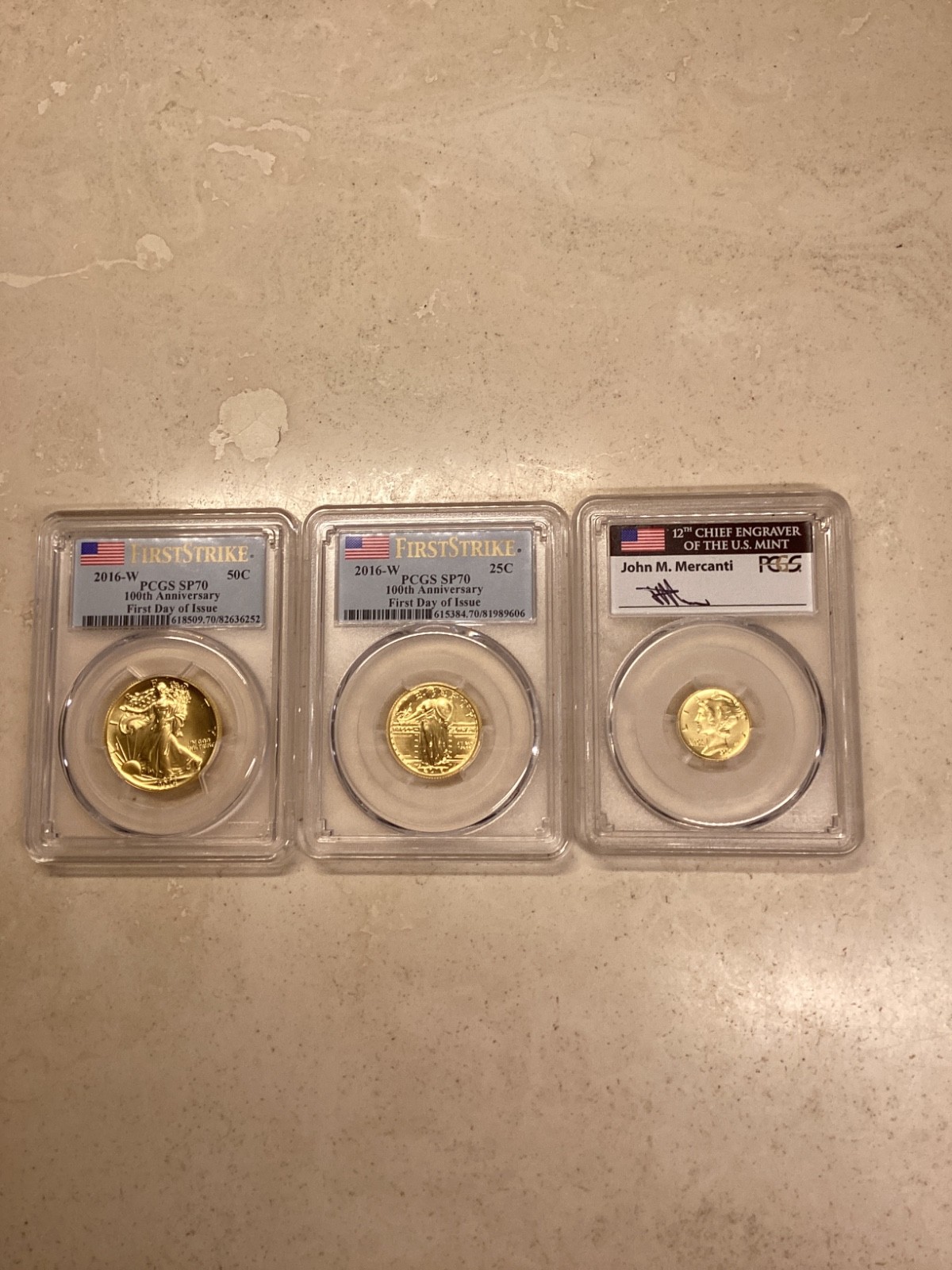 2016w gold three coin set 100th anniversary PCGS FDI FLAG LABEL