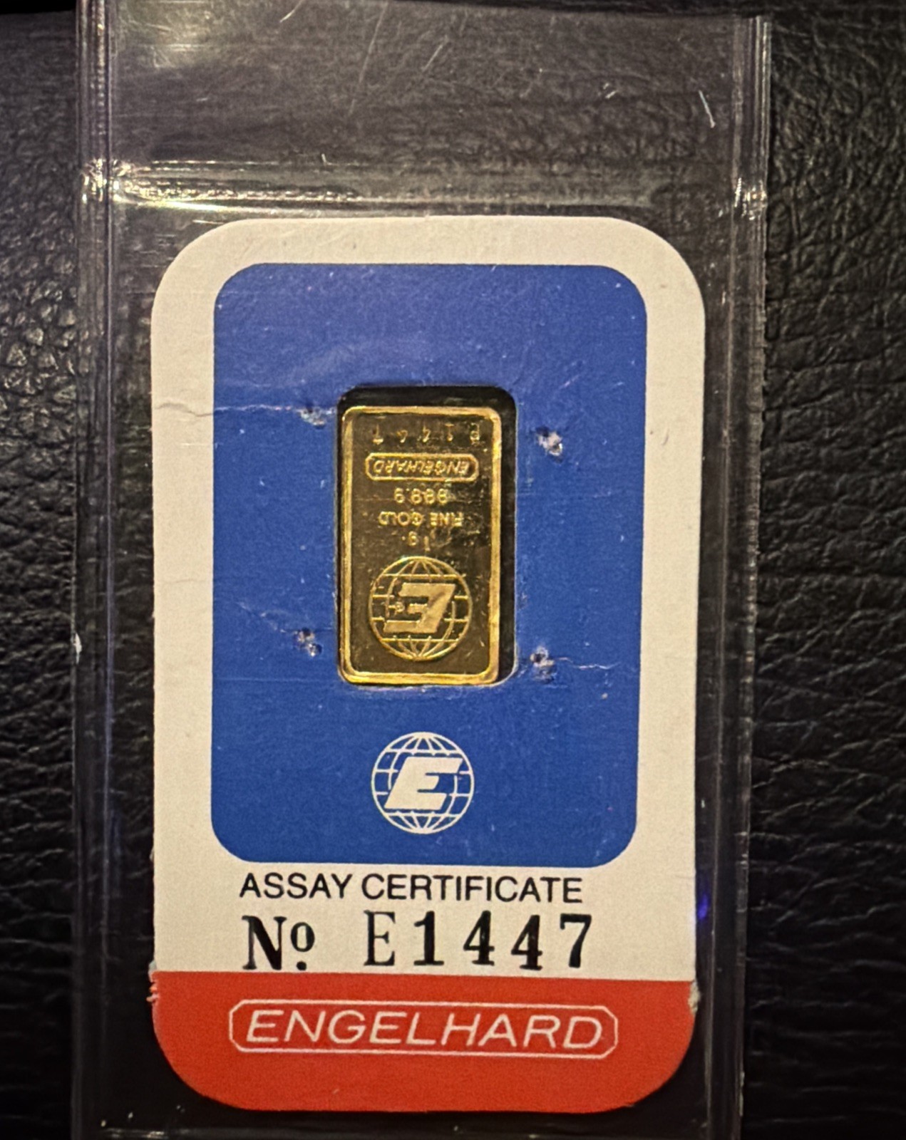 1 gram Gold Bar – Engelhard (In Assay)- Vintage ASSAY- “E” Series Rare