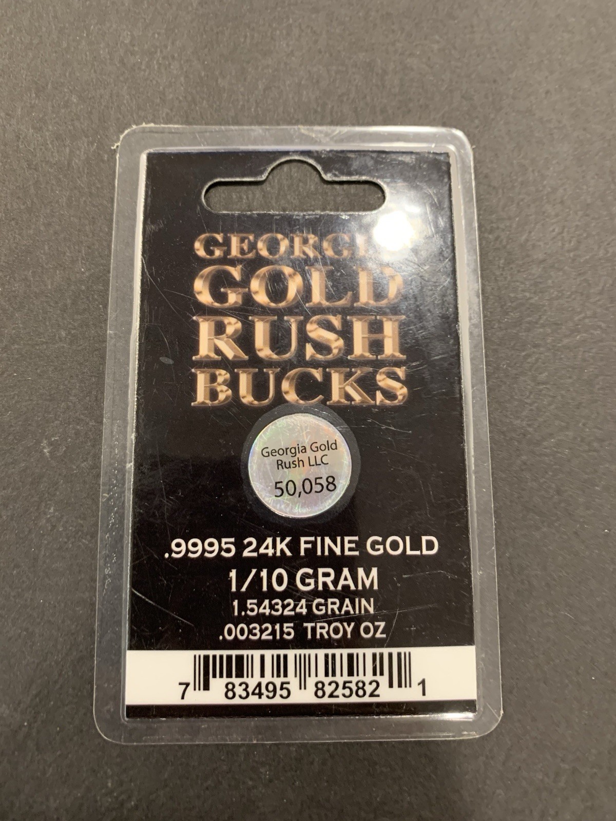 GEORGIA GOLD RUSH BUCKS 1/10 GRAM GOLD BAR .9995 24K FINE GOLD BULLION SKU 82582