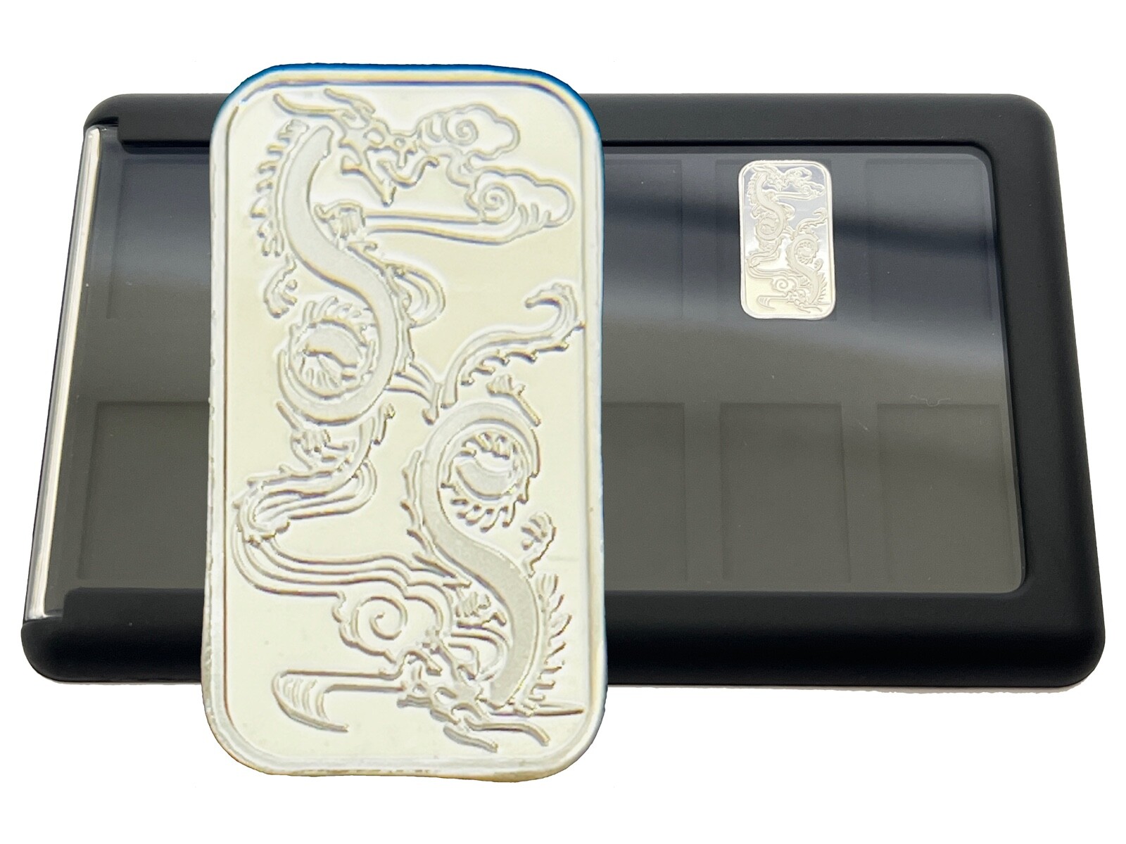 Element Card & 1g Double Dragon .999 Fine Silver Bar Ingot Holds Bullion Bars