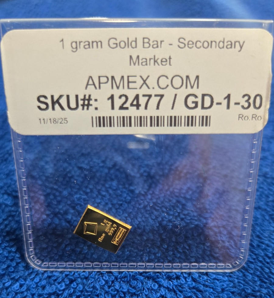 1 gram Gold Bar Valcambi .999 Fine Gold APMEX 24k Gold Bar