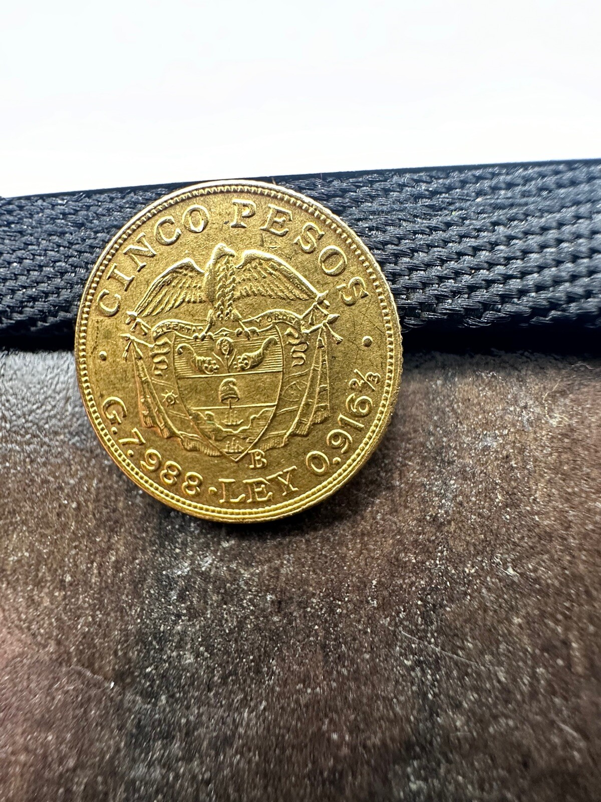 1922 -B Cinco Pesos Colombia 22k 0.916 Gold Coin Lamination Error ￼#6576