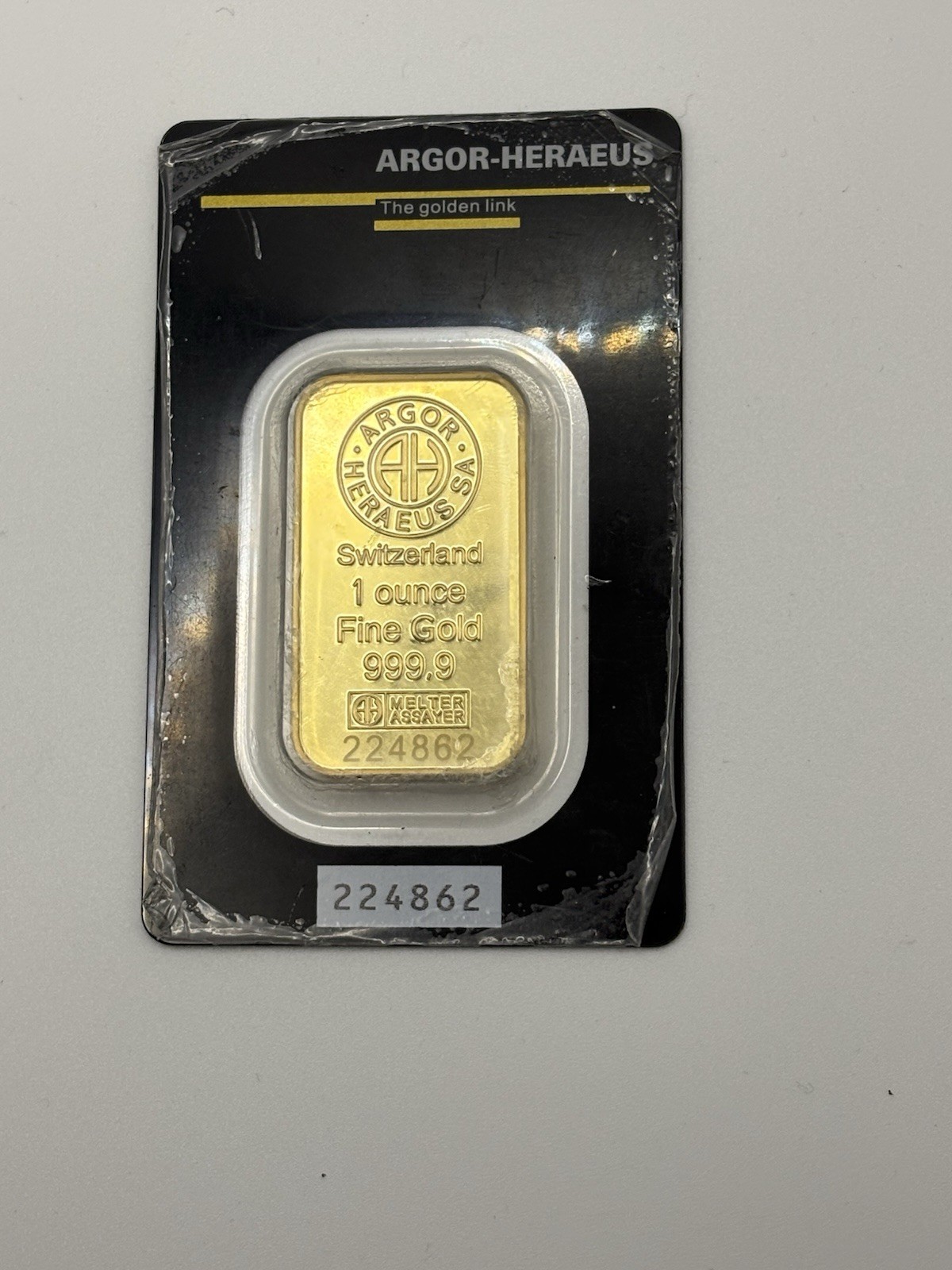 Argor-Heraeus 1 oz Gold Bar 999.9 Fine in Assay