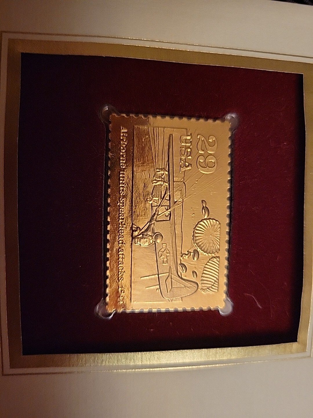 AIRBORNE UNITS SPEARHEAD ATTACKS 1944 WORLD WAR II 22KT GOLD STAMP COMMEMORATIVE