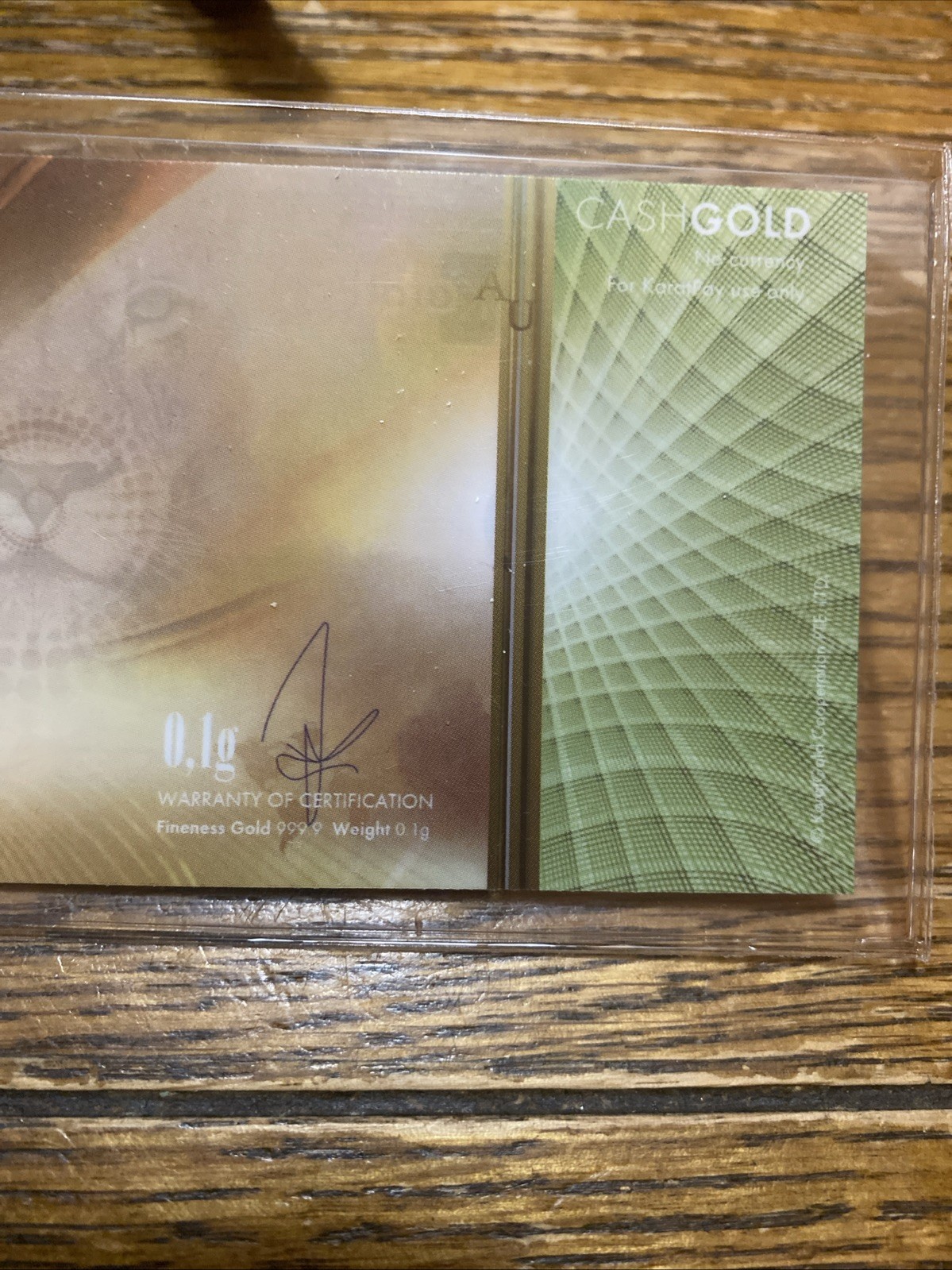 KARATBARS CASHGOLD 1/10 Gram NADIR 999.9 Fineness GOLD Bar Note !!