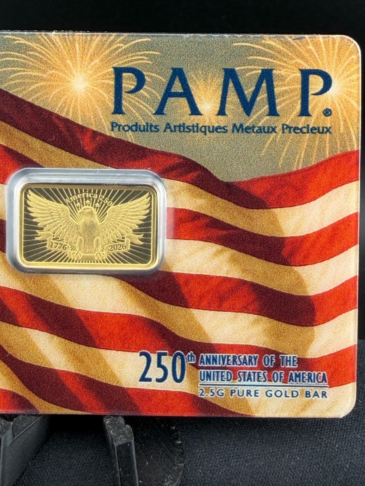 2.5 gram Gold Bar – PAMP 250th Anniversary of the USA