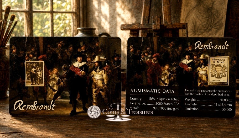 Nightwatch By Rembrandt 1/1000 Oz 999 Gold Coin Bar card