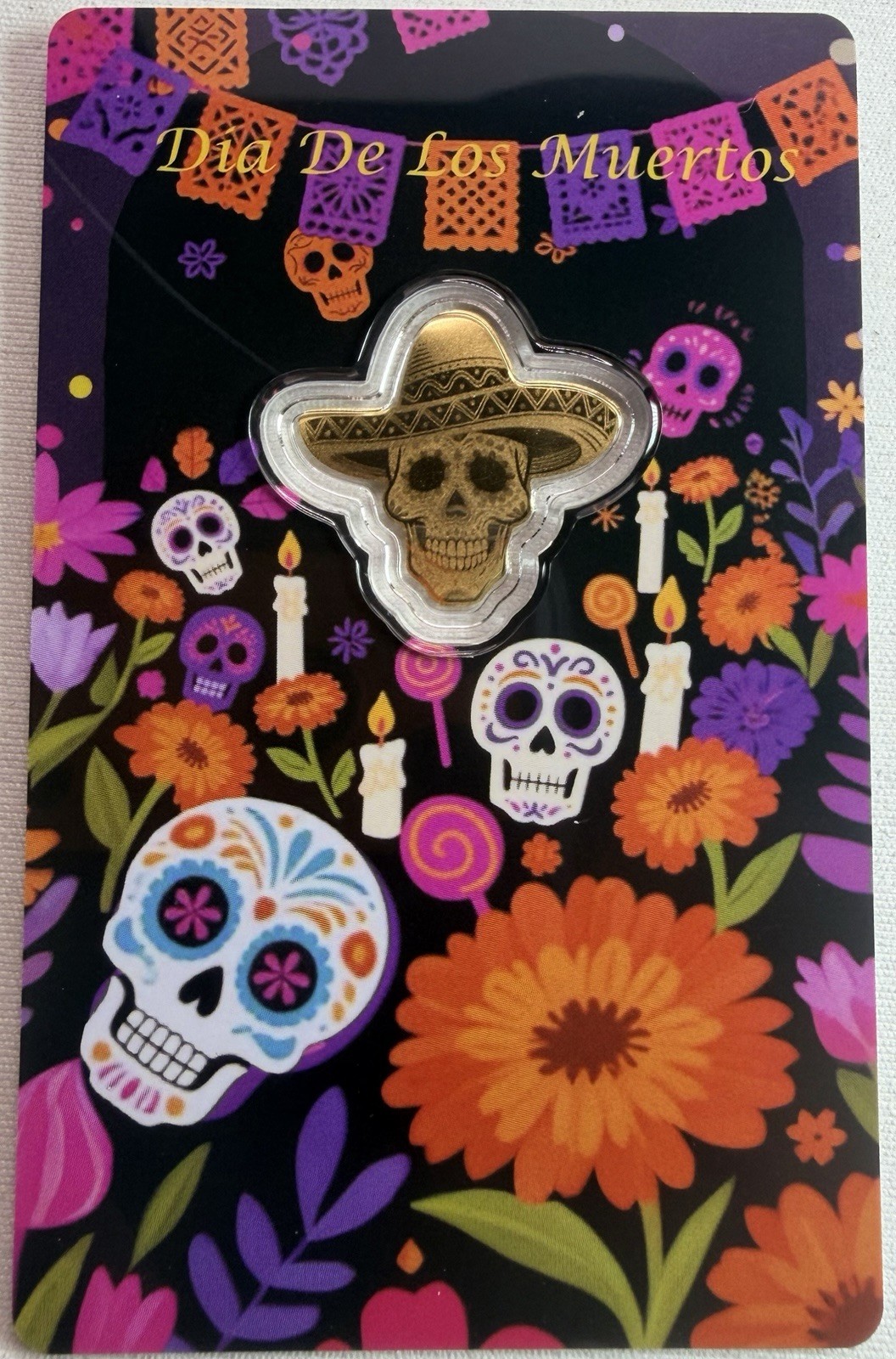 2026 Liberia 1/1000th Gold Carded Dia De Los Muertos Special Shaped with Capsule