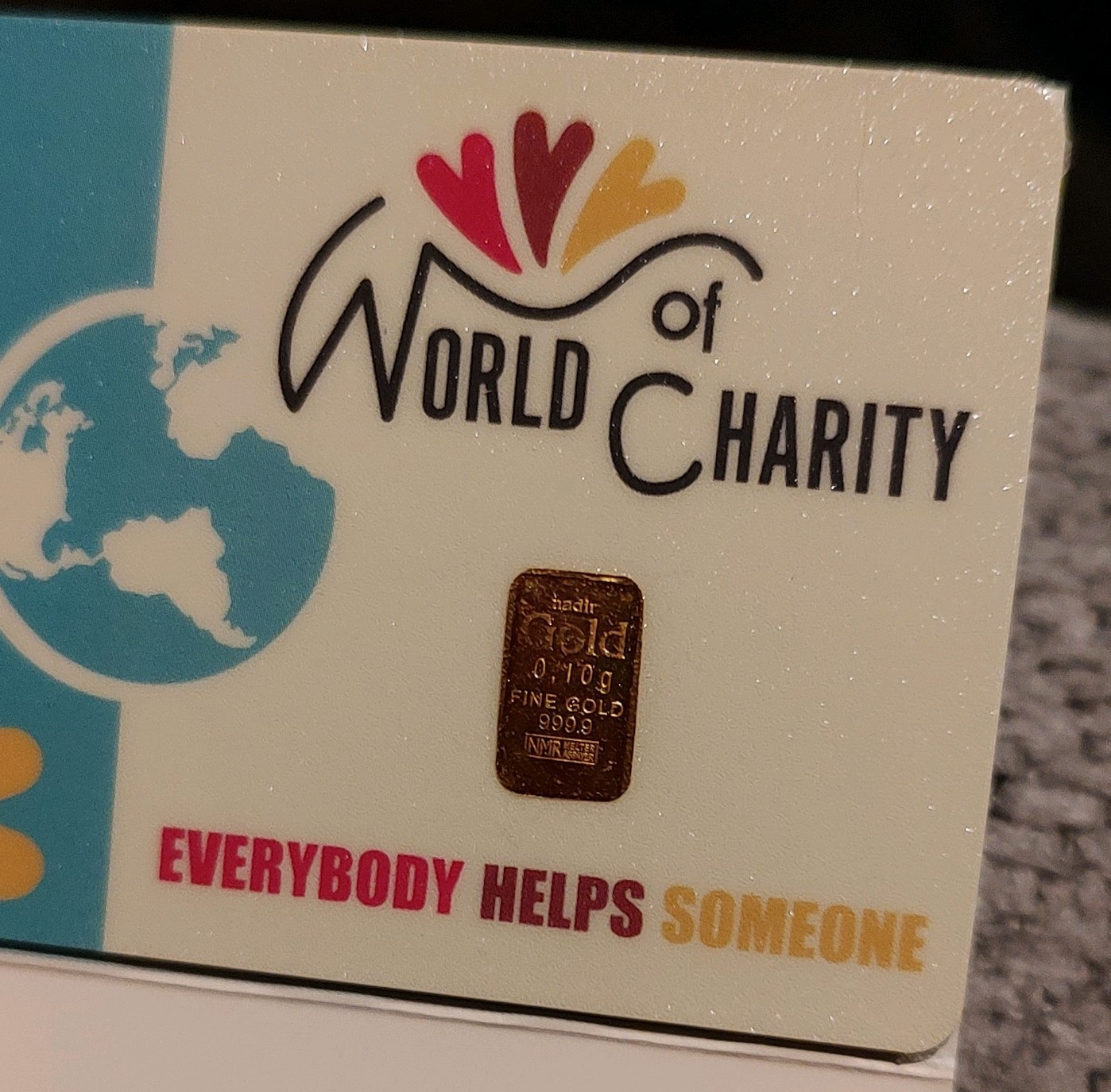 Karetbar .999 Fine Gold 0.10gram Sealed Bar World Charity Everyone Helps Someone