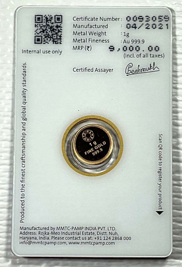 Pamp MMTC Lotus 1 Gram Gold Round – Large Card Assay