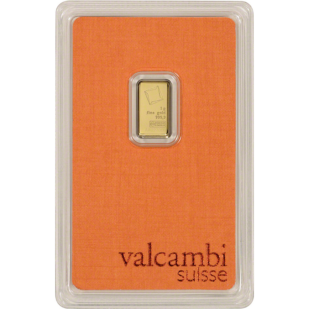 1 gram Gold Bar – Valcambi Suisse – 999.9 Fine in Sealed Assay