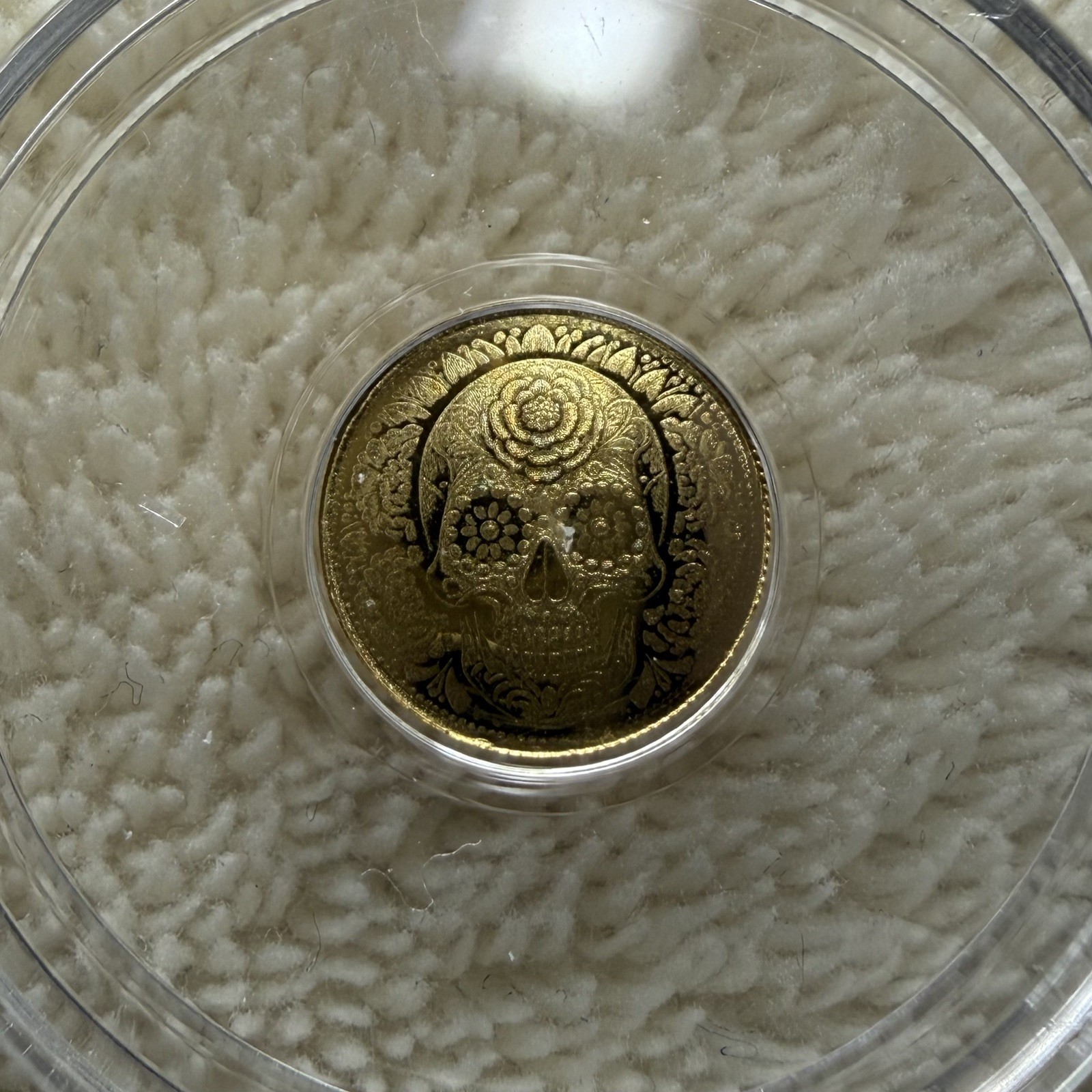 💀Sugar Skull – 1/200 oz .9999 Fine Gold Round in Capsule – Day of the Dead 💀