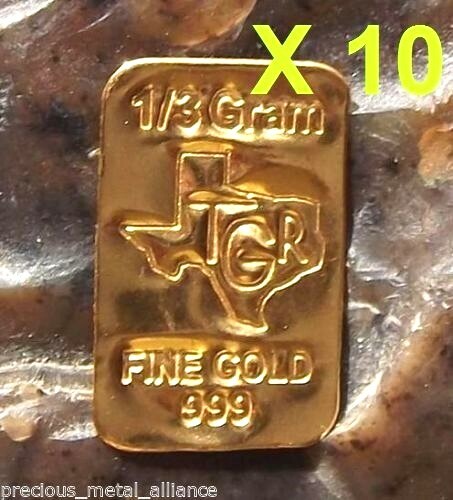 10 (X) GOLD 1 /3 GRAM 24K PURE BULLION BAR 9999 FINE INGOT LOT SAVE SAVE$$ !!