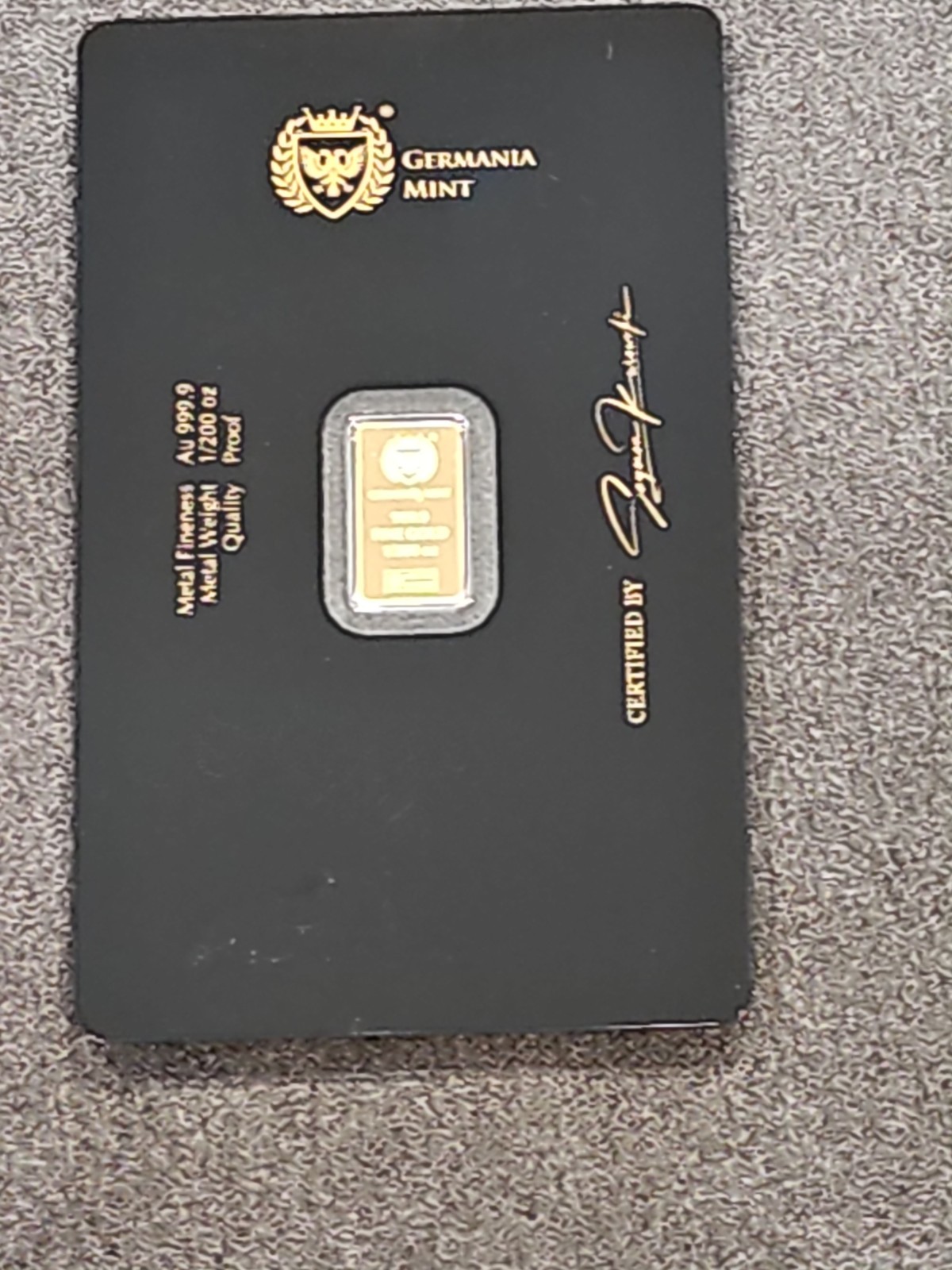 Germania Mint 1/200 oz Fine Gold Bar Sealed Certified Assay Card
