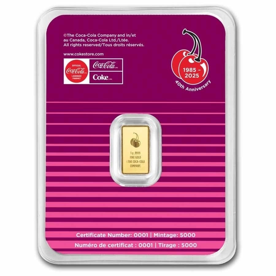 Cherry Coke – 1 gram BAR .9999 Fine Gold Bar Pamp Suisse COA – In Stock
