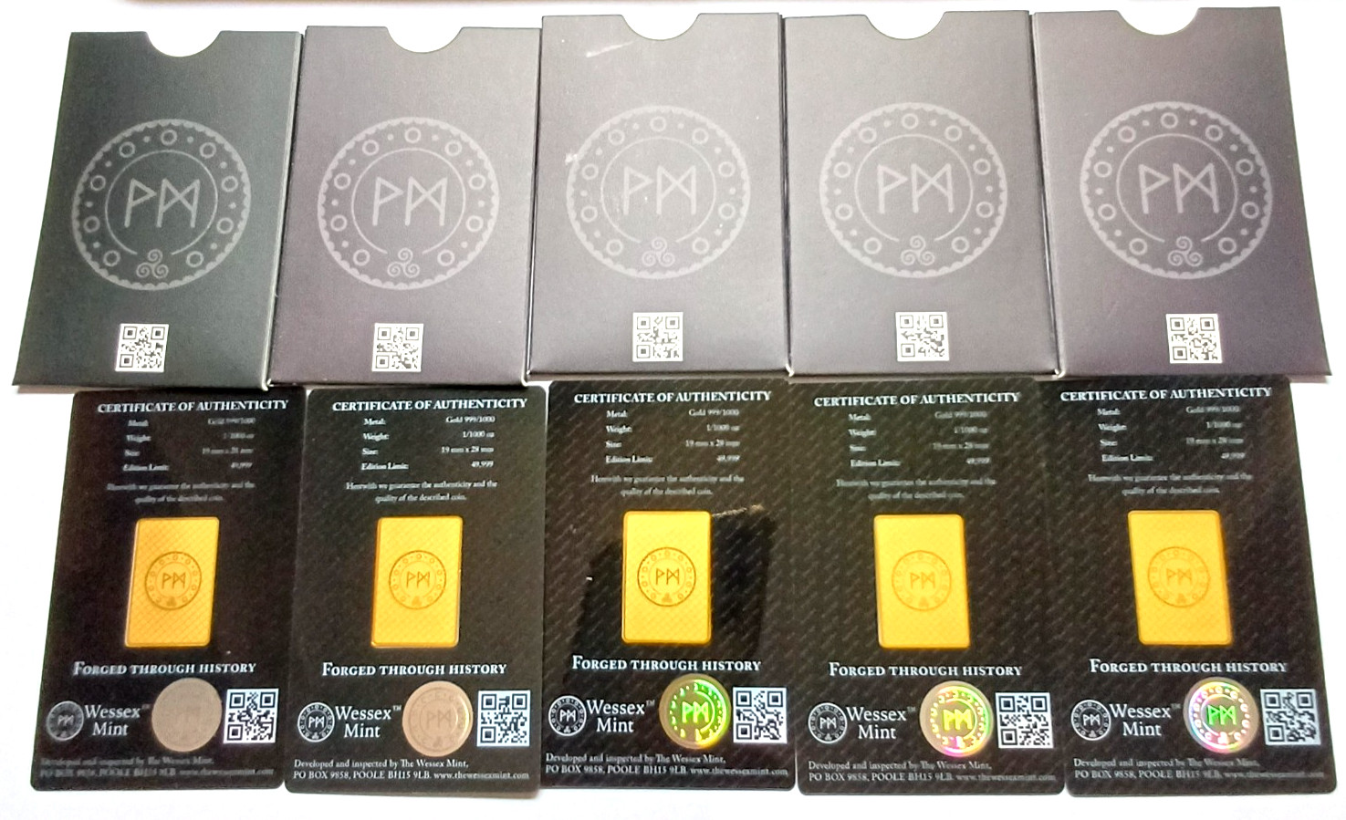 1/1000th oz x 5 Gold Bars Bundle 999.9 24ct by Wessex Mint