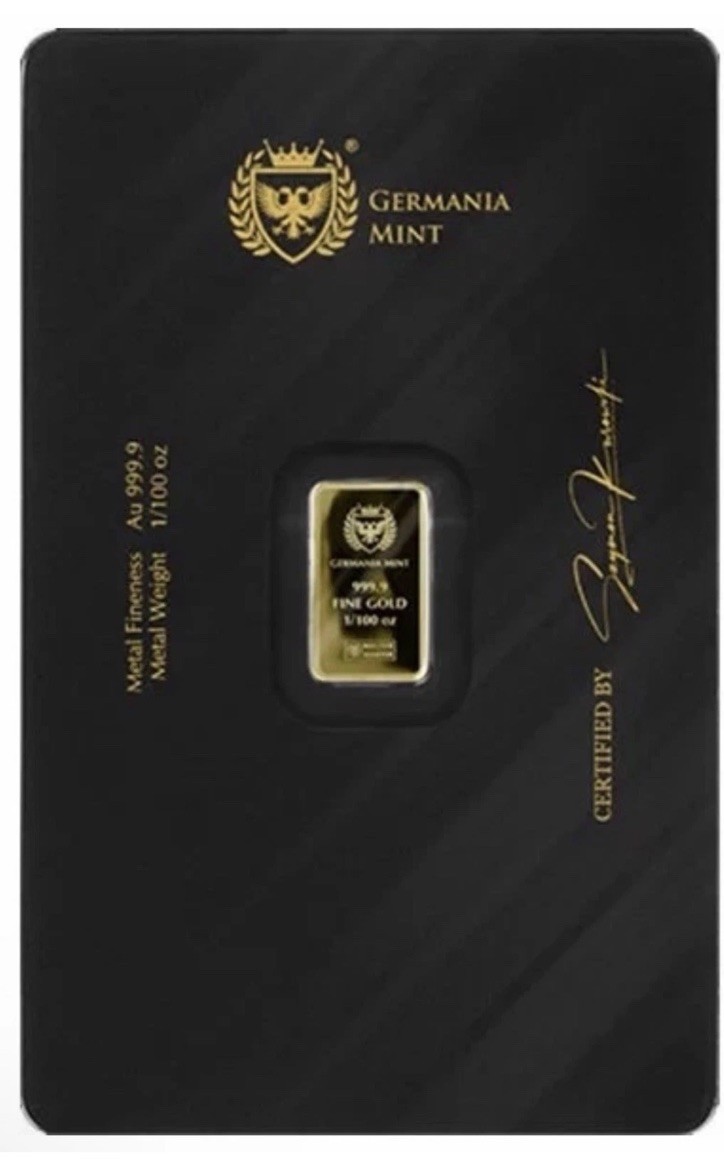 Germania Gold Bullion – 1/100 oz Gold Proof Bar In Assay Warrior Princess-SEALED