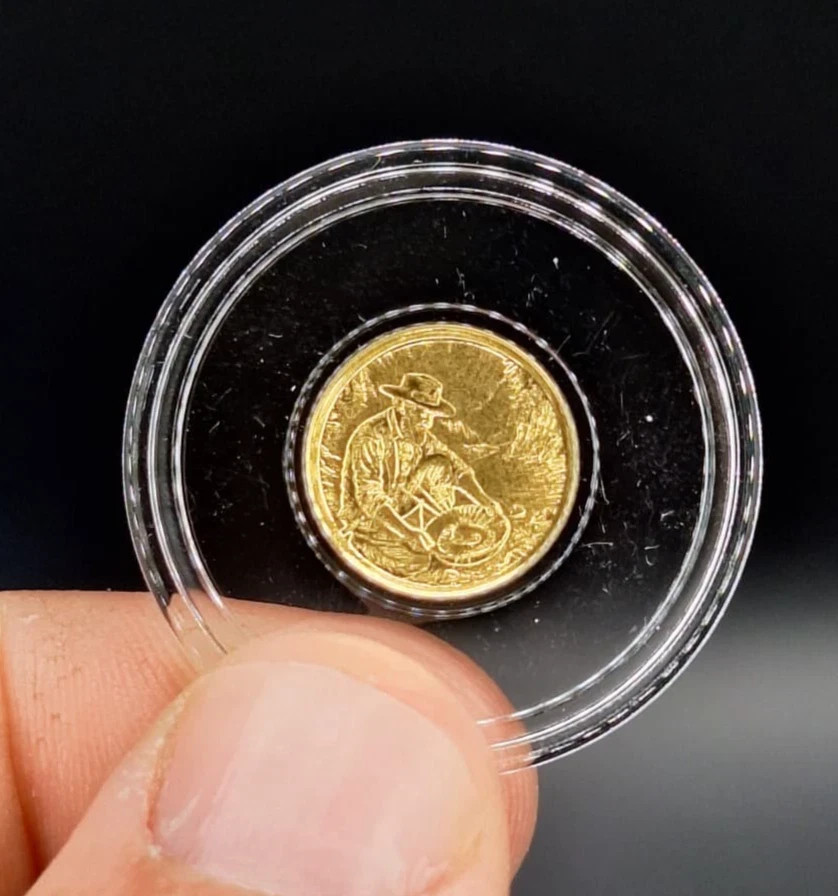 1/100 oz .9999 Gold Rush Miner Round Monarch Precious Metals w/ Capsule