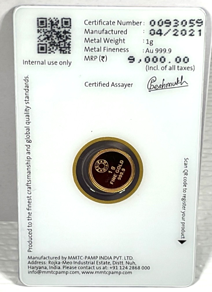 Pamp MMTC Lotus 1 Gram Gold Round – Large Card Assay