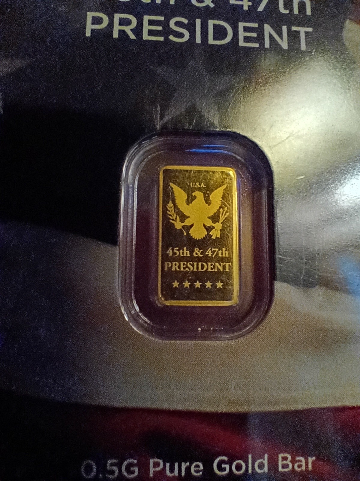 UNIQUE! 45th & 47th President 0.5g Pure Gold Bar .9999 USA. 1/2g Gold Bar.