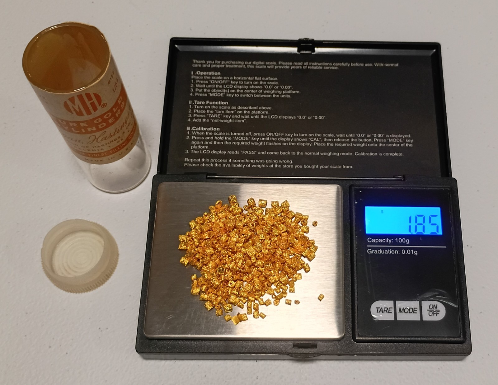 Tested 24K 1.8 g VTG Dental Pure Gold Cylinders Morgan Hastings PA, 1/64 1/32