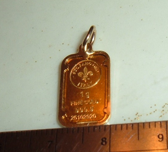 24K STAFANO ORO ITALY 999.9 FINE GOLD BAR 14K GOLD BEZEL CHARM PENDANT 1.51 gram