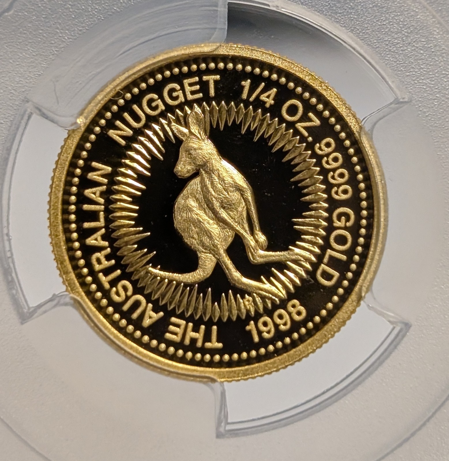 1998 Australia Proof $25 ~ 1/4 oz .9999 Gold ~ Kangaroo/Nugget ~ PCGS PR69 DCAM