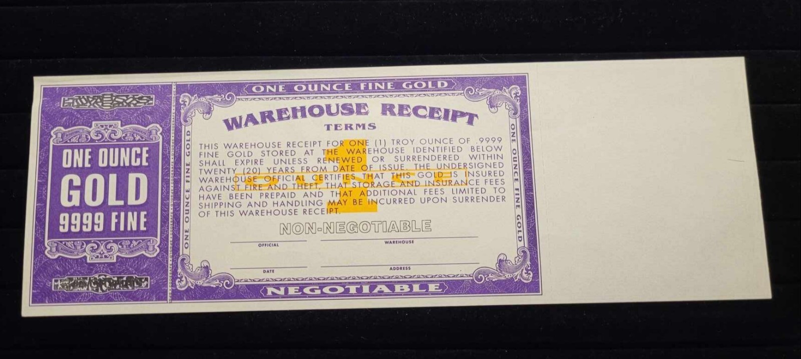 Rare 2001 Series 3pGold Norfed 1 Ounce Gold Certificate Raw