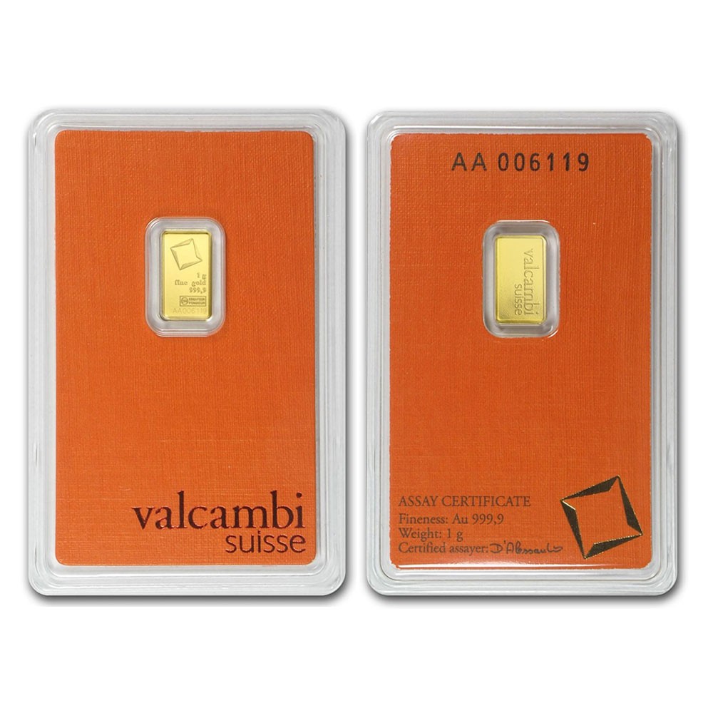 1 Gram Valcambi Suisse .9999 Fine Gold Bar in Assay