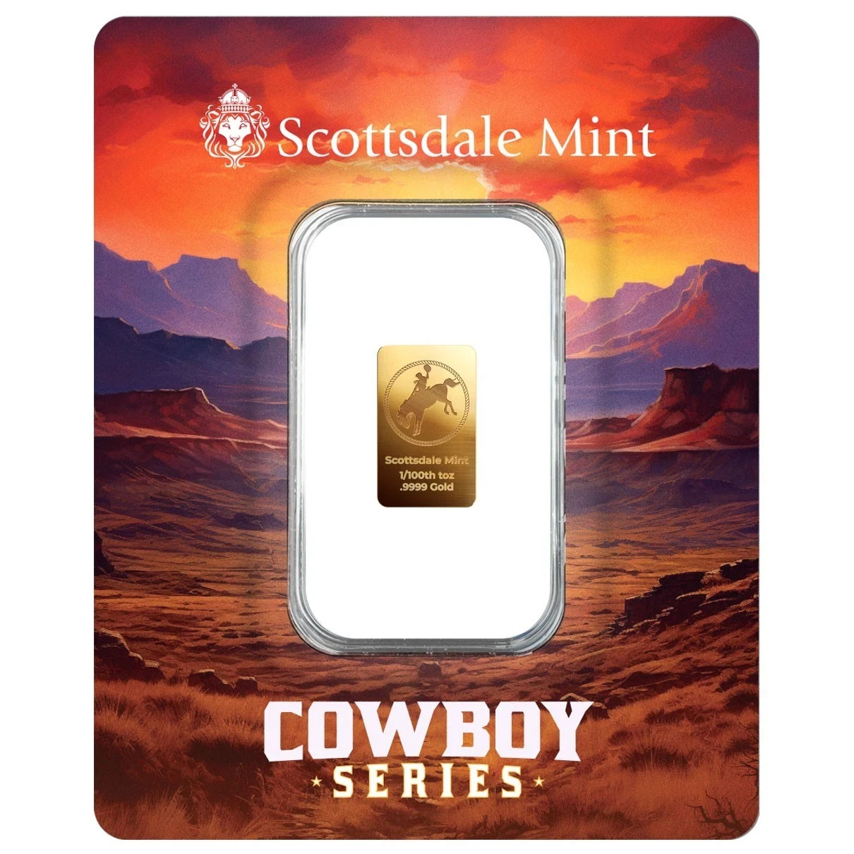 1/100th oz .9999 Gold Bar Cowboy Hallmark Gold Bullion Bar – CertiLock w/Sleeve