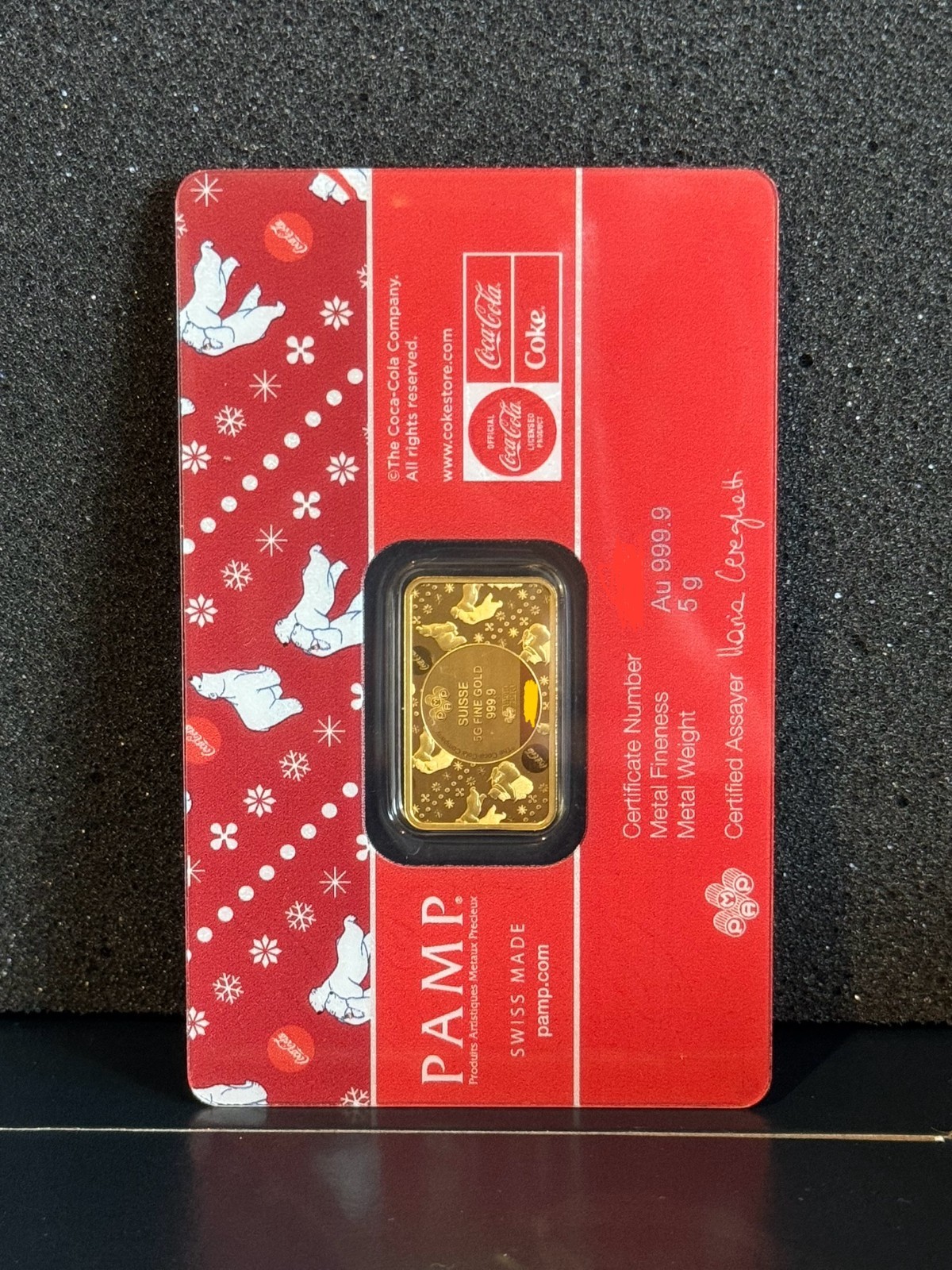 5 gram Gold Bar – PAMP Coca-Cola® Polar Bear Limited mintage of 5,000 bars
