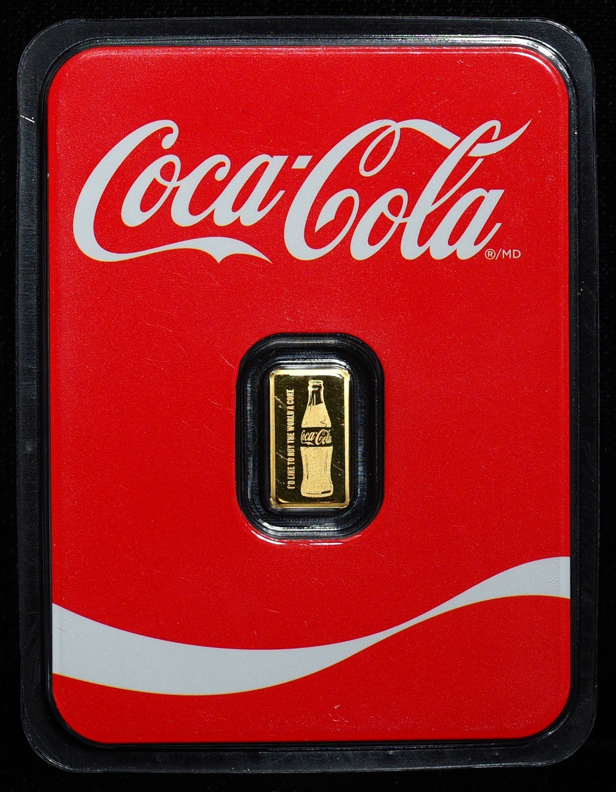 Coca-Cola 0.5 Gram .999 Gold Bar Coke Bottle Design In Assay Card Official