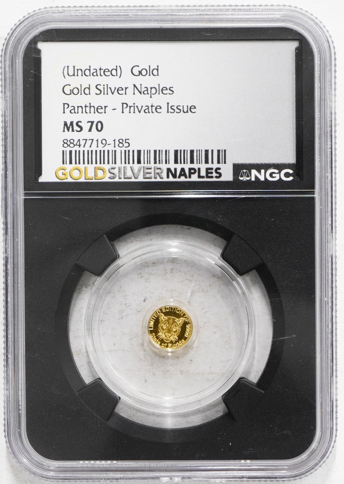 Gold Silver Naples Panther-Private Issue 1/500th Ozt NGC MS-70